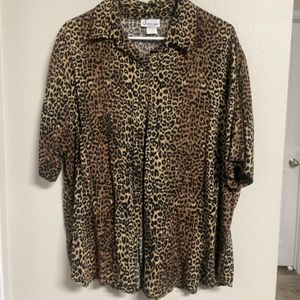 Justin B. Jones New York Women Vintage Cheetah Print Button Up Blouse Size XL